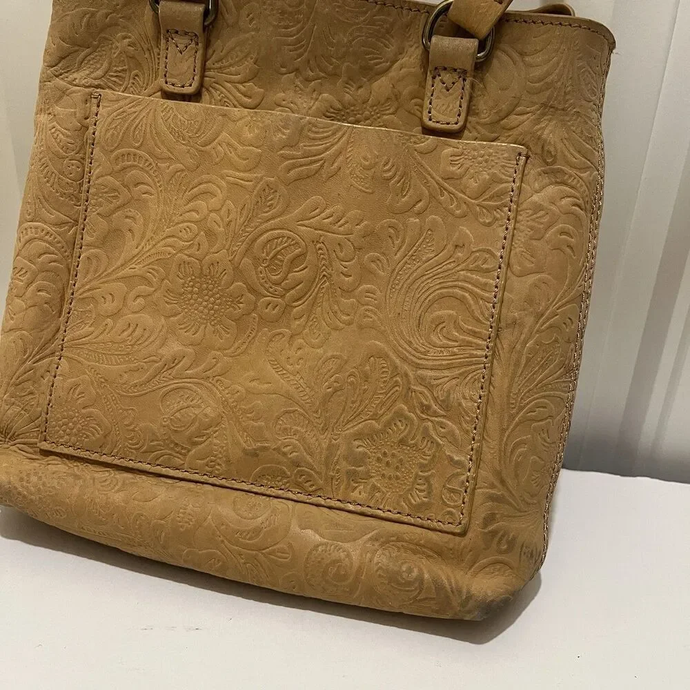 Steven By Steve Madden Embossed Floral Tan Leather Crossbody Bag Western Boho
